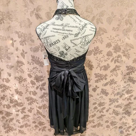 Maggy London Black Crochet Accent Halter Midi Dress, Size 10, New With Tags! - Picture 6 of 13